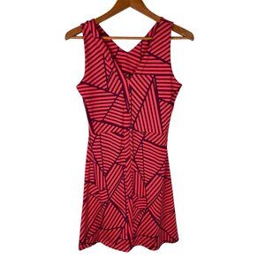TITLE NINE Women's Pink Purple Geometric Stripe V-Neck Fit & Flare Active Dress